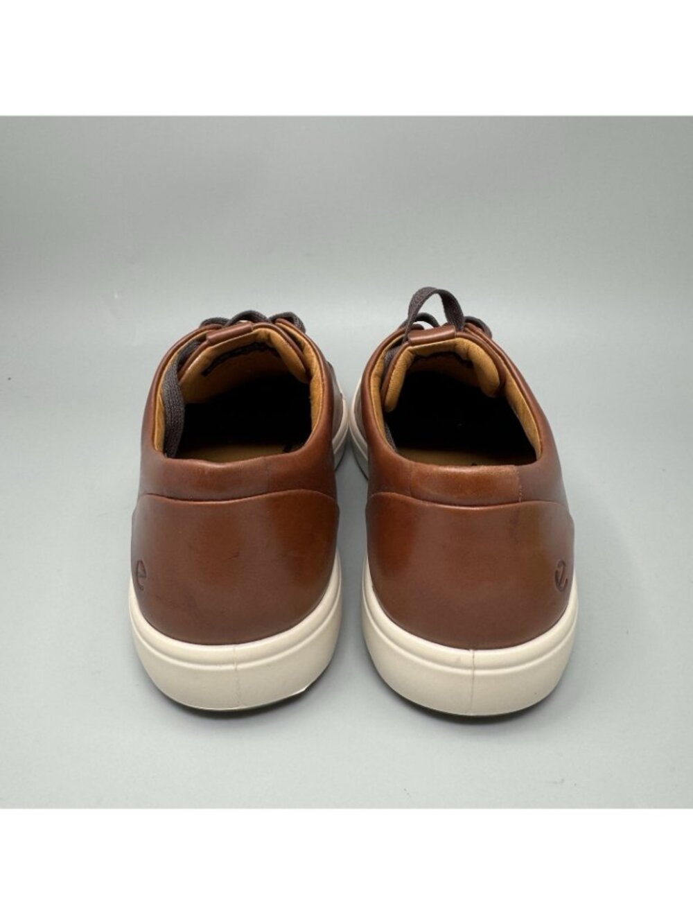 Ecco Soft 7 Leather Men's Low Top Trainers Men's 13/13.5  Cognac Brown Shoes - Picture 6 of 9